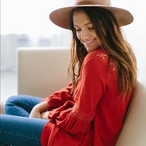 Crochet V Neck Rust Red Tunic